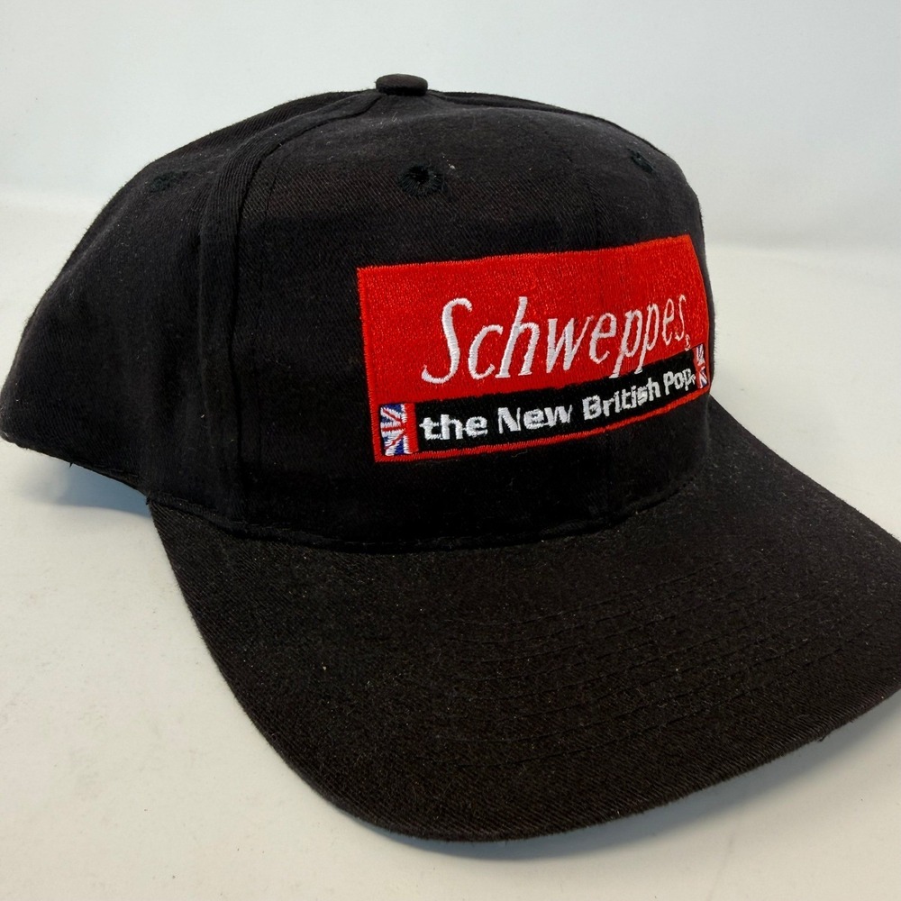 Vintage Schweppes The New British Pop Snapback Hat Black Sportcap Soda Promo Cap